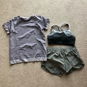 Lululemon sports bra, shorts, and shirt